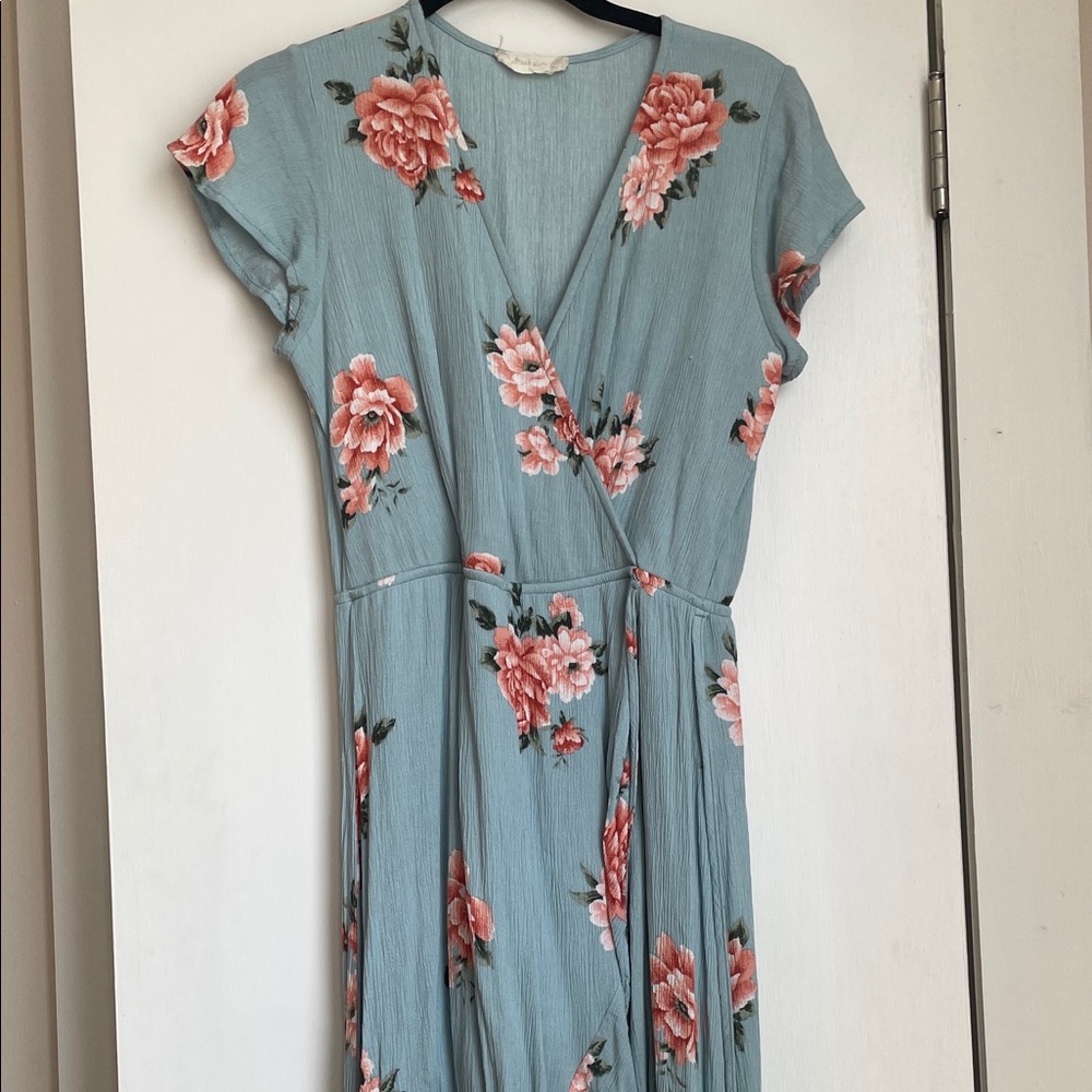 Altar’d State Blue Floral High Low Maxi Wrap Dress